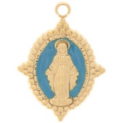 18x13mm Stainless steel 316L Oval pendant - Virgin pattern - GOLD - turquoise x1