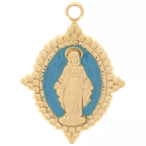 18x13mm Stainless steel 316L Oval pendant - Virgin pattern - GOLD - turquoise x1
