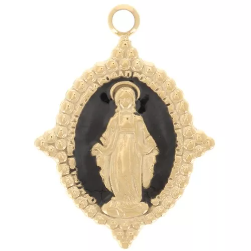 18x13mm Stainless steel 316L Oval pendant - Virgin pattern - GOLD - black x1