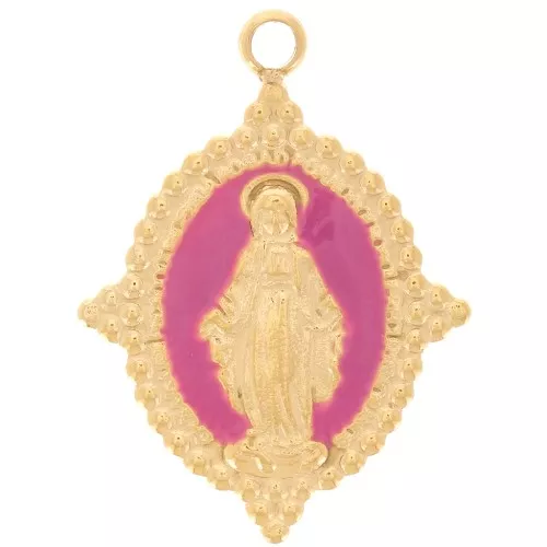 18x13mm Stainless steel 316L Oval pendant - Virgin pattern - GOLD - Fuchsia x1