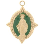 Oval pendant 19x14 mm - Virgin motif - 304 Gold stainless steel - Fir green x1
