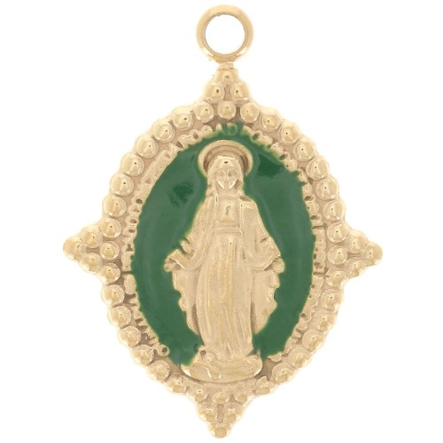 Oval pendant 19x14 mm - Virgin motif - 304 Gold stainless steel - Fir green x1