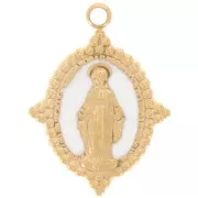 18x13mm Stainless steel 316L Oval pendant - Virgin pattern - GOLD - White x1