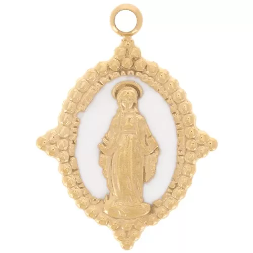18x13mm Stainless steel 316L Oval pendant - Virgin pattern - GOLD - White x1