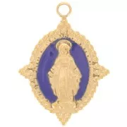 18x13mm Stainless steel 316L Oval pendant - Virgin pattern - GOLD - Dark Blue x1