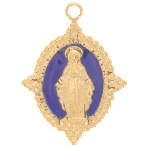 18x13mm Stainless steel 316L Oval pendant - Virgin pattern - GOLD - Dark Blue x1