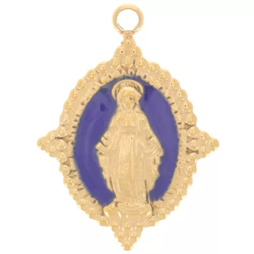 18x13mm Stainless steel 316L Oval pendant - Virgin pattern - GOLD - Dark Blue x1