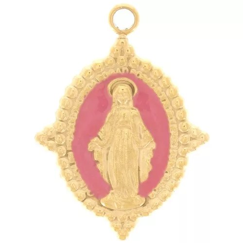18x13mm Stainless steel 316L Oval pendant - Virgin pattern - GOLD - Pink x1
