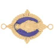 Oval spacer, 21.5 x 14 mm - Virgin Mary pattern - Gold-plated 316L stainless steel - Dark blue