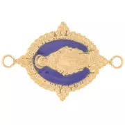 Oval spacer, 21.5 x 14 mm - Virgin Mary pattern - Gold-plated 316L stainless steel - Dark blue