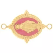 Oval spacer, 21.7 x 14.5 mm, Virgin Mary pattern - Gold-plated 316L stainless steel - Old rose