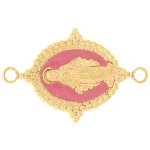 Oval spacer, 21.7 x 14.5 mm, Virgin Mary pattern - Gold-plated 316L stainless steel - Old rose