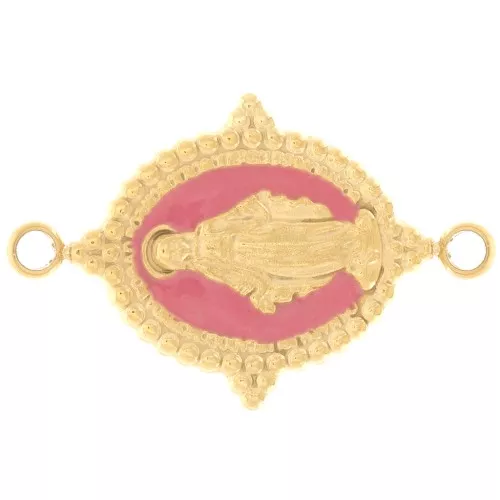 Oval spacer, 21.7 x 14.5 mm, Virgin Mary pattern - Gold-plated 316L stainless steel - Old rose