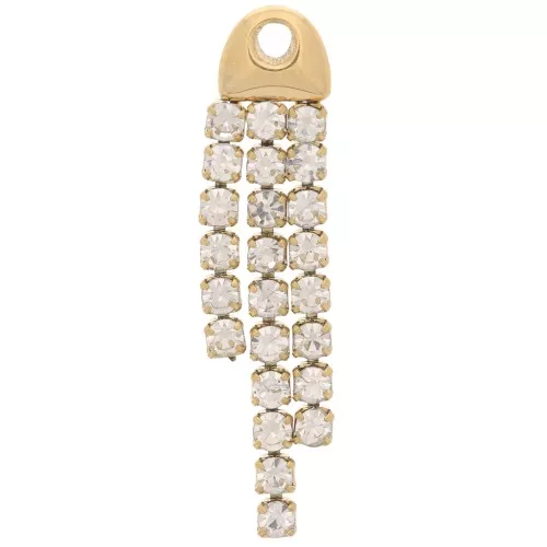 28x6.5mm 316L Stainless Steel Rhinestone Fringe Pendant - Gold Tone - Crystal x1