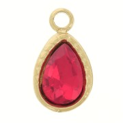 10x6mm 316L Stainless Steel Mini Drop Charm with faceted glas - Gold Tone - Red x1