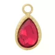 10x6mm 316L Stainless Steel Mini Drop Charm with faceted glas - Gold Tone - Red x1
