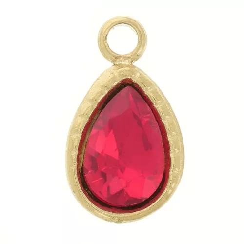 10x6mm teardrop charm with faceted glass - Gold-plated 304 stainless steel - Red x1