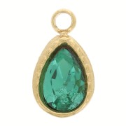 10x6 mm teardrop charm with faceted glass - Gold-plated 304 stainless steel - Green x1