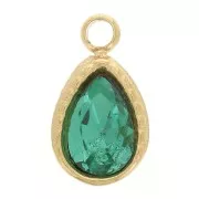 10x6 mm teardrop charm with faceted glass - Gold-plated 304 stainless steel - Green x1
