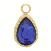 10x6mm drop charm with faceted glass - 304 Gold Stainless Steel - Sapphire x1|raw }}