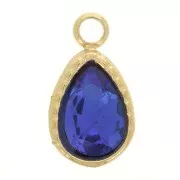 10x6mm drop charm with faceted glass - 304 Gold Stainless Steel - Sapphire x1