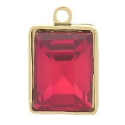 11x7 mm 316L Stainless Steel Rectangle Charm with facet glass - Gold Tone - Red x1|raw }}