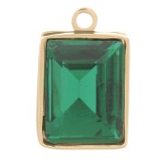 11x7 mm 316L Stainless Steel Rectangle Charm with facet glass Gold Tone - Emerald|raw }}