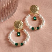 11x7 mm 316L Stainless Steel Rectangle Charm with facet glass Gold Tone - Emerald