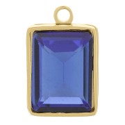 11x7 mm 316L Stainless Steel Rectangle Charm with facet glas Gold Tone -Royal Blue