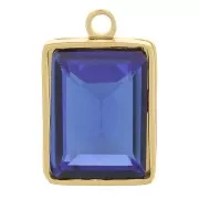 11x7 mm 316L Stainless Steel Rectangle Charm with facet glas Gold Tone -Royal Blue