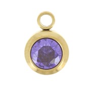 Birthstone charm zirconium oxide 6mm February Stainless steel304L Gold Amethyst|raw }}