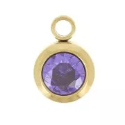 Birthstone charm zirconium oxide 6mm February Stainless steel304L Gold Amethyst