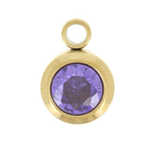 Birthstone charm zirconium oxide 6mm February Stainless steel304L Gold Amethyst