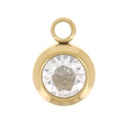 Charm birthstone zirconium oxide 6 mm Avril Stainless steel 304L Gold Crystal|raw }}