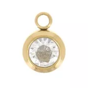 Charm birthstone zirconium oxide 6 mm Avril Stainless steel 304L Gold Crystal