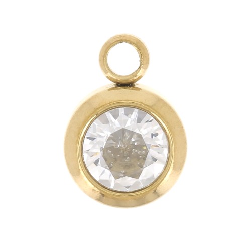 Charm birthstone zirconium oxide 6 mm Avril Stainless steel 304L Gold Crystal