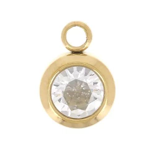 Charm birthstone zirconium oxide 6 mm Avril Stainless steel 304L Gold Crystal