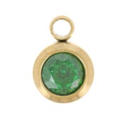 Charm birthstone zirconium oxide 6mm Mai Stainless steel 304L Gilded Emerald|raw }}