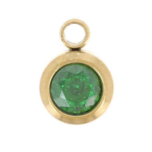 Charm birthstone zirconium oxide 6mm Mai Stainless steel 304L Gilded Emerald