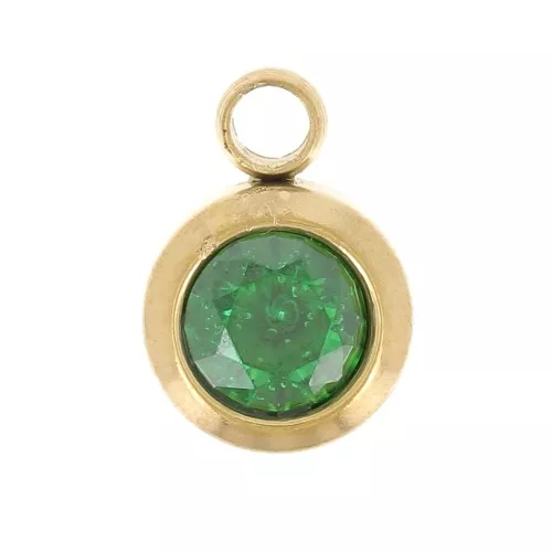 Charm birthstone zirconium oxide 6mm Mai Stainless steel 304L Gilded Emerald