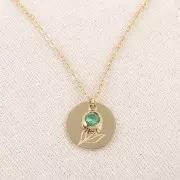 Charm birthstone zirconium oxide 6mm Mai Stainless steel 304L Gilded Emerald