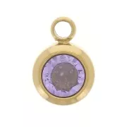 Birthstone charm zircon 6mm June Stainless steel 304L Gilded Light Amethyst