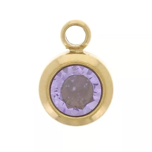 Birthstone charm zircon 6mm June Stainless steel 304L Gilded Light Amethyst