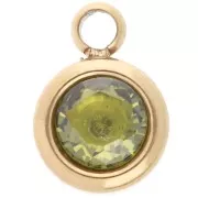 Charm birthstone zirconium oxide 6 mm August Stainless steel 304L Gilded - Peridot