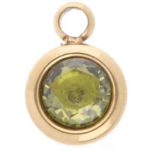 Charm birthstone zirconium oxide 6 mm August Stainless steel 304L Gilded - Peridot