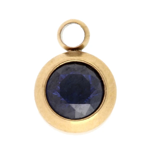 Birthstone charm zircon oxide 6mm September Stainless steel 304L Gold Sapphire