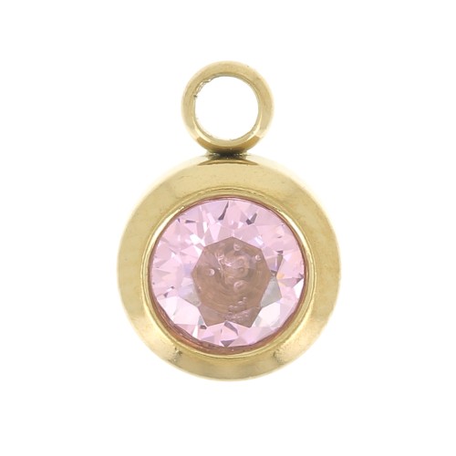 Birthstone charm zirconium oxide 6mm October Stainless steel 304L Rose Gold