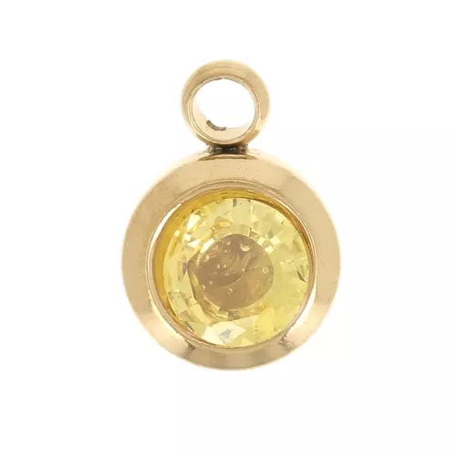 Charm birthstone zirconium oxide 6mm November Stainless steel 304L Gold Topaz