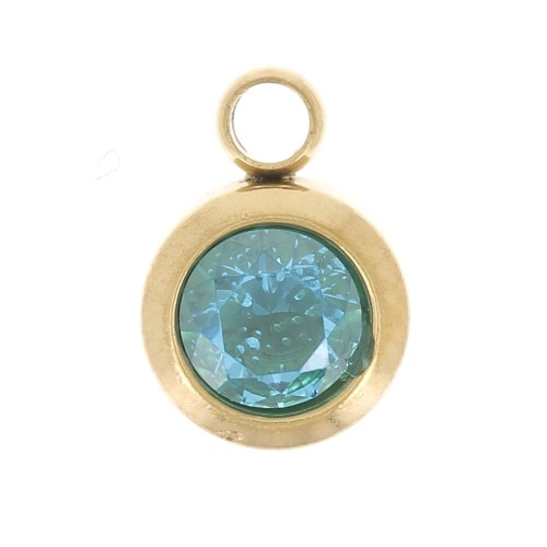 Charm birthstone zirconium oxide 6mm December Stainless steel 304L Gilded - Blue