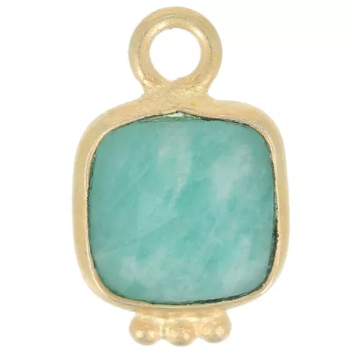 11x7mm Square Faceted Gemstone Charm - Fine Gold Plated - Amazonite x1
